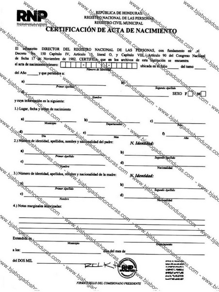 Acta De Nacimiento De Honduras 3946